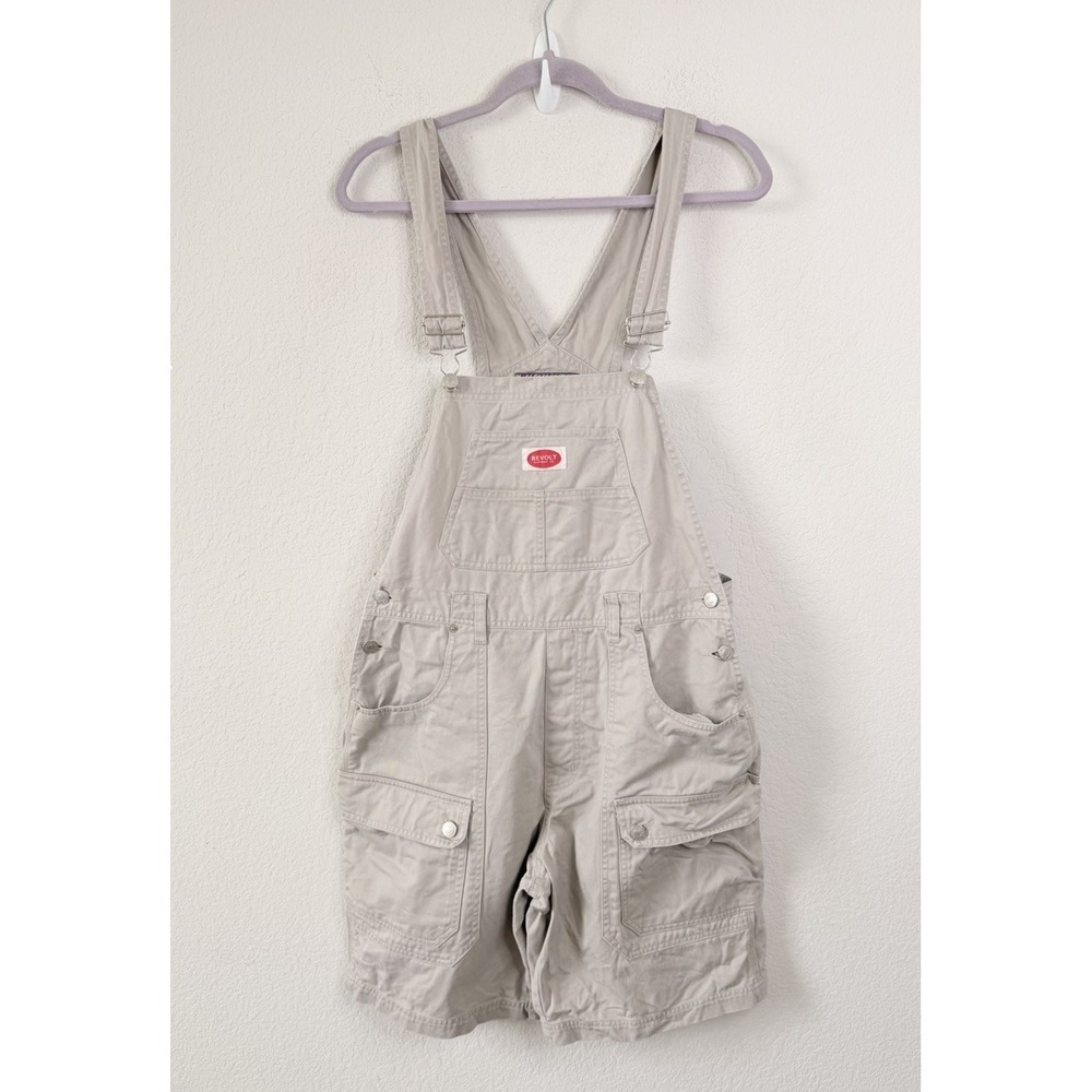 Revolt Clothing Co Overalls Shorts Khaki Bib Cargo Utility Sz L Y2K Vintage